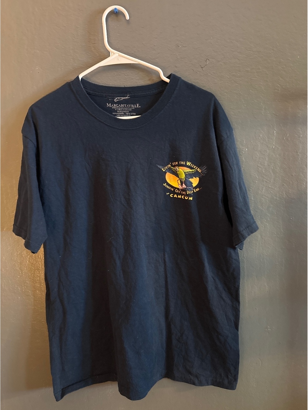 Margaritaville Cancun License to Chill Graphic T-Shirt Large Navy Cotton